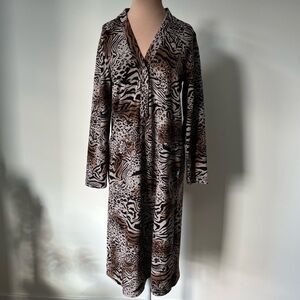 Diamond Tea Vintage Knee Length Brown Animal Print V-Neck Sweater Dress EUC Sz S
